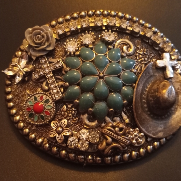 Fred Fellows Limited Collector Edition 4" Turquoise & Rhinestone Buckle - Picture 4 of 4